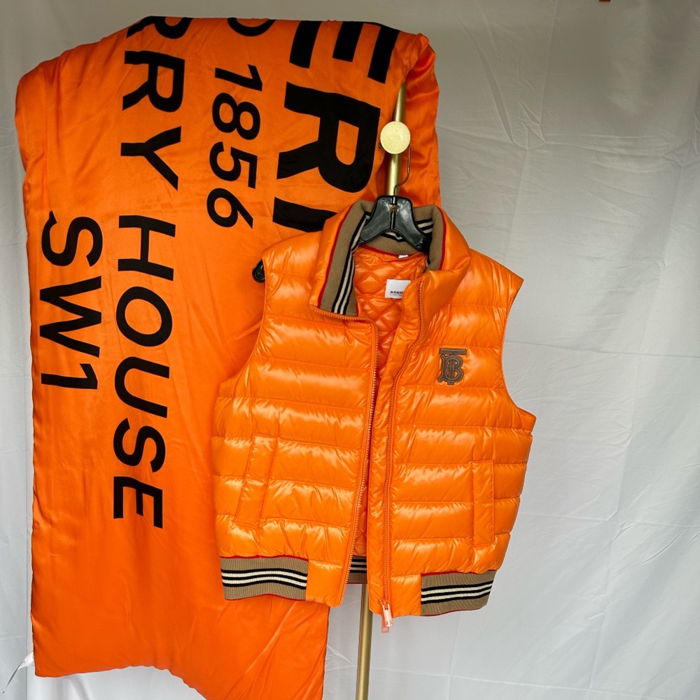 Burberry Icon Stripe Detail Down- filled Puffer & Burberry silk puffer scarf